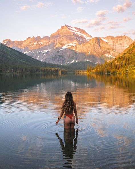 Sunrise swims in the dreamiest alpine lake ✨ #glaciernationalpark #visitmontana #alpinelake #sunrise #mountains Visit Montana, Lake Swimming, Mountain Trip, Goodbye For Now, Mountain Travel, Alpine Lake, Glacier National, Glacier National Park, Positano