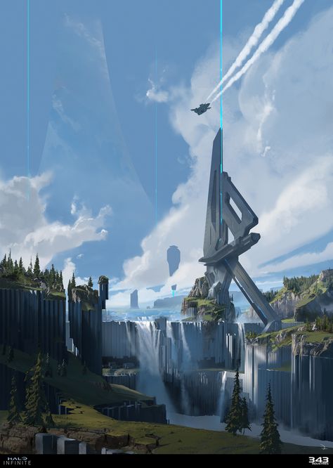 "Halo Infinite exploration landscape" by Martin Deschambault Forerunner Concept Art, Halo Ring Game, Halo Concept Art Environment, Halo Scenery, Halo Architecture, Halo Landscape, Forerunner Architecture, Halo Environment, Halo Concept Art