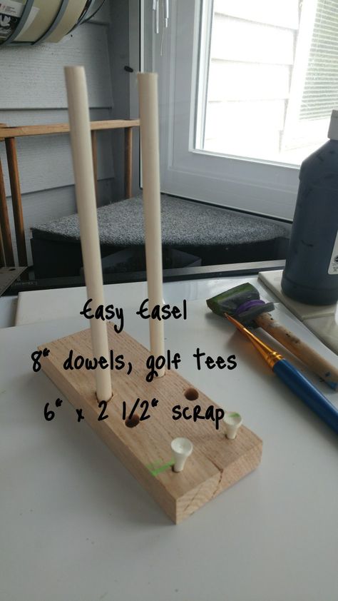 EASY PAINTERS EASEL DIY adjustable easel from scrap.. Pencils could replace dowels. Measure equal distances, drill and insert... Easy Easels Diy, Diy Paint Easel Tabletop, Tabletop Easel Diy, Painting Easel Diy, Diy Artist Easel, Diy Painting Easels, Diy Paint Easel, How To Make An Easel, Diy Easel Stand For Painting