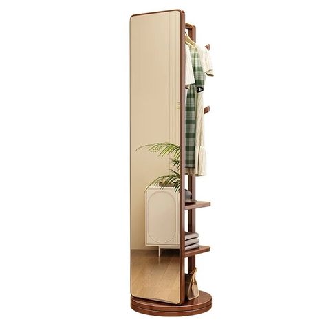 Solid wood rotating dressing mirror, floor mounted mirror, household full body mirror, movable bedroom hanger, coat rack - AliExpress Bedroom Hanger, Rotating Mirror, Mirror Floor, Hanger Coat, Full Mirror, Freestanding Mirrors, Full Body Mirror, Body Mirror, Dressing Mirror