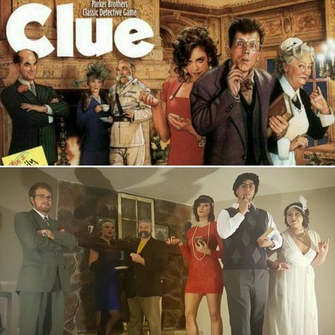 Group Costume with six people Clue Characters Clue Characters, Detective Costume, Detective Game, Group Costumes, Creative Corner, Family Costumes, Squirrels, Set Design, Clue