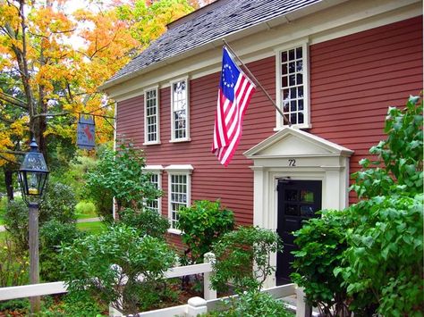 Close up of entry at the Wayside Inn, 1716,Sudbury,MA Sudbury Massachusetts, England Cottage, Indian Pudding, Beautiful Places In America, Red Houses, The 50 States, Places In America, Colonial America, New England Homes