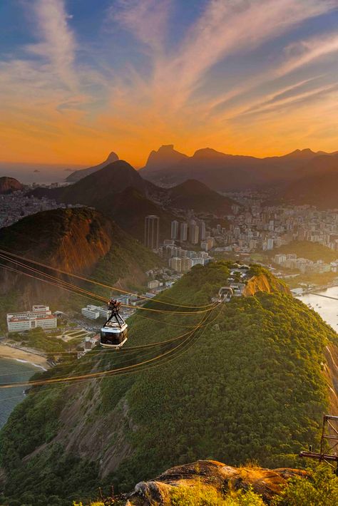 Rio de Janeiro, Brazil Brazil Vacation, Sugarloaf Mountain, Brazil Travel, Cable Car, Chiaroscuro, Places Around The World, Aerial View, Wonderful Places, Travel Around The World