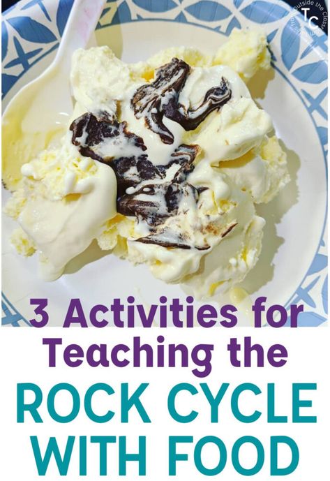 3 awesome activities for teaching the rock cycle with food. Each rock type (sedimentary, igneous, and metamorphic) is modeled and demonstrated through every day food items. Students will be engaged and understand the necessary environment for the different types of rocks to be formed. The post also includes a handy printout with a ready to go shopping list. Metamorphic Rock Activities For Kids, The Rock Cycle Activities, Rock Cycle Activities, Igneous Rocks Activities, Rocks Cycle Project, Edible Rock Cycle, Sedimentary Rock Activities, Rock Cycle For Kids, Types Of Rocks Activities