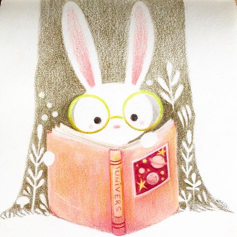 Animals Reading Illustration, Cute Rabbit Illustration, Bunny Reading, Reading Illustration, Reading Books Illustration, Bunny Book, Sleeping Bunny, Rabbit Illustration, Bunny Drawing