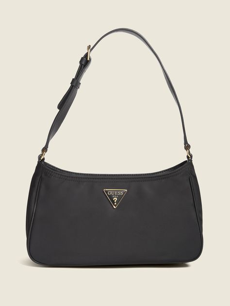 Complete your look with this nylon shoulder bag designed in a classic silhouette ready for anything. Features a triangle logo emblem, adjustable strap and top zip closure. Three Quarter Pants, Guess Shoulder Bag, Bag Guess, Mini Store, Sports Direct, Nylon Shoulder Bag, Guess Purses, Bag Obsession, Guess Bags