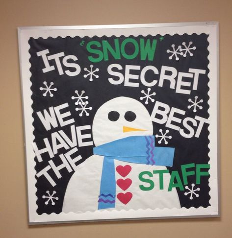 Just finished in teachers lounge...combo of previous pins I found  - s.barrett Christmas Bullinton Board, Staff Christmas Bulletin Board Ideas, Christmas Work Bulletin Board Ideas, Staff Bulletin Boards, Pto Board, Nursing Ideas, Kitchen Boards, Office Bulletin Boards, Winter Bulletin Board