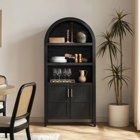 Millwood Pines Kropp 65.3" H x 30.7" W Standard Bookcase | Wayfair Black Accent Decor, Livingroom Table, Minimalist Bookcase, Arched Cabinet, Cave Room, Storage Bookcase, Wooden Storage Cabinet, Bookshelf Storage, Kitchen Pantry Cabinets