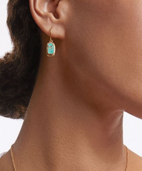 Our turquoise drop earrings are ethically crafted with natural turquoise and 18k gold. A beautiful, unique addition to your Bali jewelry collection. Anna Beck Jewelry, Turquoise Cushions, Turquoise Earring, Anna Beck, Bali Jewelry, Turquoise Drop Earrings, Turquoise Stones, Contemporary Jewellery, Silver Drop Earrings