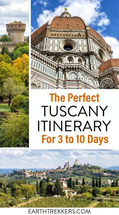 The best Tuscany itinerary for 3 days, 5 days, one week, or even 10 days. Visit Florence, Pisa, Lucca, Siena, San Gimignano, Volterra, Montepulciano, Montalcino, Pienza, Arezzo, Cortona, and more. Tuscany Road Trip, Tuscany Itinerary, Earth Trekkers, Italy Adventure, 10 Days In Italy, Tuscan Towns, Rome Itinerary, Visit Florence, Tuscany Travel