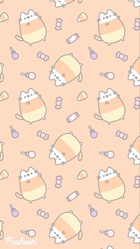 Pusheen Cat Wallpaper, Candy Corn Wallpaper, Pusheen Halloween, Pusheen Wallpaper, Diy Watercolor Cards, Good Phone Backgrounds, Pusheen Cute, Casa Halloween, Halloween Wallpaper Cute