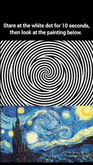 Content-O-pedia on Instagram: "This incredible artwork made by Vincent Van Gogh named as the Starry Night comes to life when we stare at the white dot for 10 seconds or more. Those who cannot see the painting moving must try tk look at the white dot more focussedly, look at the loops coming out from the whit dot and you'll be able to witness this masterpiece!!" Dotted Painting, Art Education Lessons, The Starry Night, 10 Seconds, Art Education, Vincent Van Gogh, Van Gogh, Coming Out, Lesson Plans