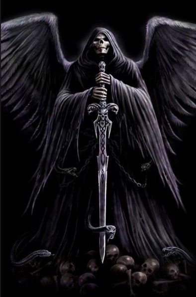 Oración a la Santa Muerte Negra Dark Angel Tattoo, Reaper Drawing, Archangel Tattoo, Don't Fear The Reaper, Angel Wings Art, Grim Reaper Tattoo, Reaper Tattoo, Grim Reaper Art, Skull Pictures