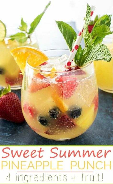 Summer Pineapple Punch Recipe - fizzy, sweet & refreshing... #recipes #drinkrecipes #summer #homestead #homesteading Pineapple Punch Recipe, Orange Punch Recipes, Hawaiian Punch Recipes, Summer Punch Recipes, Pineapple Lemonade Punch, Lemonade Punch Recipe, Easy Party Drinks, Alcoholic Punch Recipes, Season Recipes