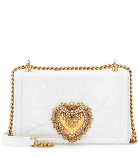 Tasche Devotion Medium Aus Leder - Dolce & Gabbana | Mytheresa Handmade Heart, Quilted Crossbody Bag, Heart Logo, Mini Crossbody Bag, Dolce & Gabbana, Nappa Leather, White Bag, Chain Strap, Antique Gold