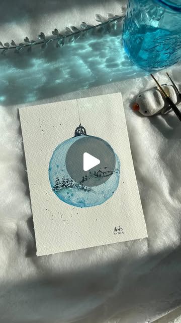 Christmas Card Aquarell, Watercolor Christmas Cards Diy, Blue And White Background, Painted Christmas Cards, Easter Decorations Ideas, Easy Easter Decorations, Easter Tree Decorations, Christmas Card Art, Diy Watercolor Painting