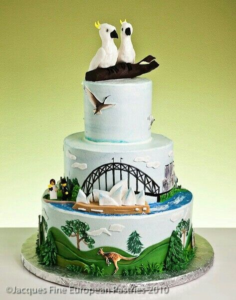 Australia wedding cake Bon Voyage Cake, Travel Cakes, Australia Cake, Aussie Food, Travel Cake, Tiered Cake, Themed Wedding Cakes, Animal Cakes, Celebration Cake