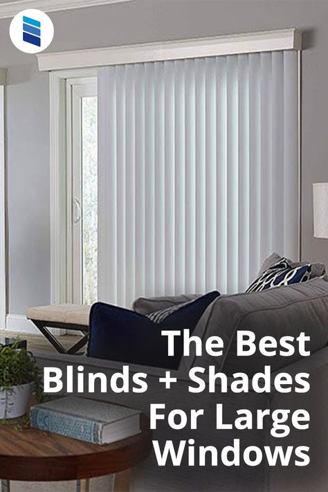 Large windows are gorgeous but can be difficult to cover if you need privacy or to block light. So we've outlined which window treatments work best for large windows. #interiordesign #decorideas #homedecor #windowideas #livingroomdecor #bedroomdecor #windowtreatments #picturewindows Picture Window Blinds Living Rooms, Blinds For Large Picture Window, Blinds For Wide Windows, Picture Window Blinds, Large Window Covering Ideas, Large Picture Window Treatments, Blinds For Large Windows Living Rooms, Shades For Large Windows, Window Coverings For Large Windows