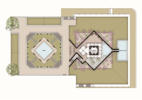 Gallery of Temple in Stone and Light / SpaceMatters - 32 Modern Temple Architecture, Temple Plan Architecture, Temple Garden Design, Temple Plan, Stone Temple, Ganesh Temple, Aztec Temple, Site Plan Design, Galleries Architecture