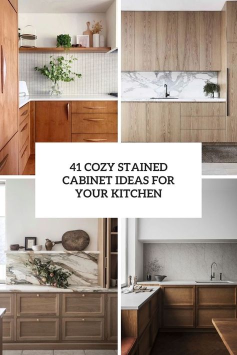 41 Cozy Stained Cabinet Ideas For Your Kitchen - DigsDigs Wood Stained Kitchen Cabinets, Light Kitchen Colors, Remodeled Kitchens, Rustic Kitchen Backsplash, Best Countertops, Stained Kitchen Cabinets, Light Wood Kitchens, Cozy Ideas, Timber Kitchen