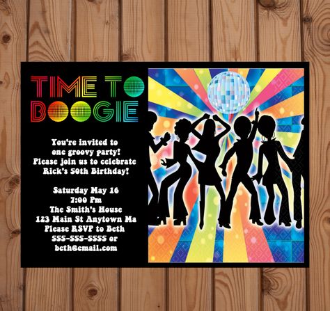 FREE 14+ Disco Party Invitation Designs & Examples in Publisher | Word | Photoshop | Illustrator | InDesign | Pages | Examples Vintage Birthday Invitations, Birthday Disco, 70s Birthday, Free Party Invitations, 70s Theme Party, 70s Disco Party, Disco Birthday, Dance Party Invitations, Dance Party Birthday