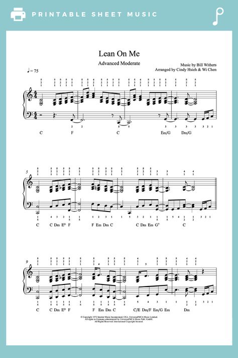 Lean On Me by Bill Withers Piano Sheet Music | Advanced Level Lean On Me Piano, Music Tips, Bill Withers, Music Lesson, Lean On Me, Lean On, Piano Chords, Printable Sheet Music, Piano Sheet