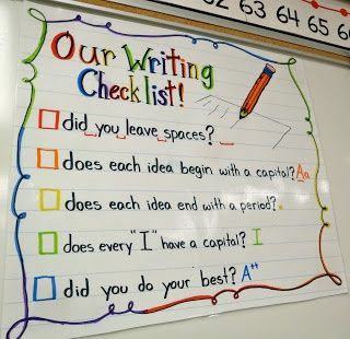 Great first grade writing checklist/anchor chart to remind students what they need in their writing Writing Checklist Anchor Chart, Second Grade Writing, Kindergarten Anchor Charts, English Ideas, Writing Checks, Writing Checklist, 3rd Grade Writing, Primary English, Writing Station