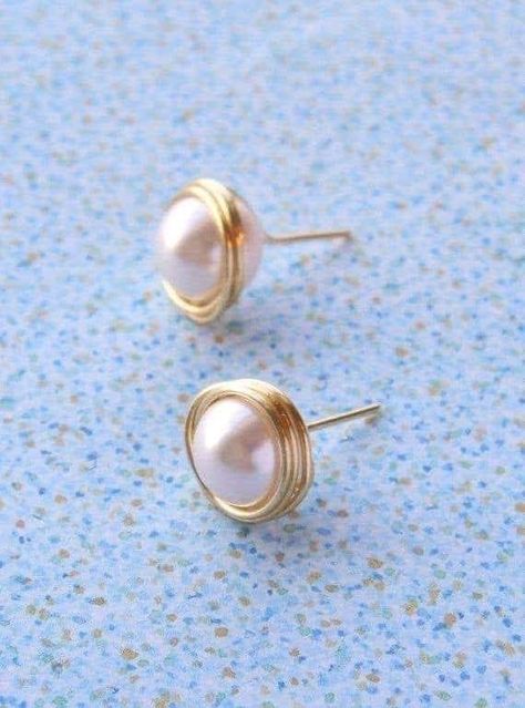 Wire Wrapped Pearl, Bridesmaid Pearl Earrings, Bridesmaids Earrings, Small Gold Hoop Earrings, Bijoux Fil Aluminium, Diamond Shape Earrings, Ivory Earrings, Birds Nest, Big Pearl