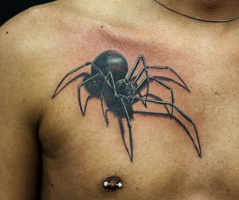 Deep Roots Tattoo & Body Piercing Spider Chest Tattoo, Black Widow Drawing, Black Widow Spider Tattoo, 3d Spider Tattoo, Black Sheep Tattoo, Black Widow Tattoo, Best 3d Tattoos, Sheep Tattoo, Spider Web Tattoo