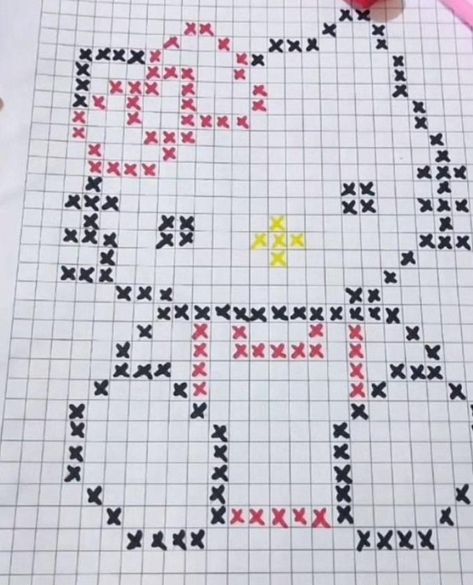 Graph Paper Drawings, Hello Kitty Crafts, Easy Pixel Art, Pixel Drawing, Hello Kitty Coloring, Pix Art, Pixel Art Grid, Graph Paper Art, Kitty Drawing