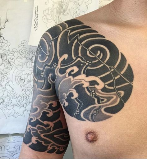 Japanese Chest Tattoo, Traditional Japanese Tattoo Meanings, Chest Tattoo Japanese, Tebori Tattoo, Japanese Tattoo Meanings, Japanese Mask Tattoo, Japanese Tattoos For Men, Tattoo Japanese Style, Tattoo Japanese