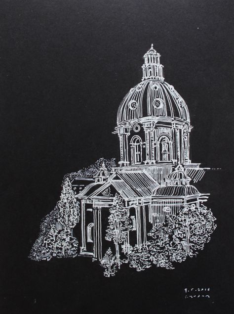 Architecture Drawing On Black Paper, Black Paper Pen Art, White Ink Black Paper, Black Sketchbook Drawing Ideas, White Ink On Black Paper, Black Paper White Pen, White Pen Art On Black Paper, Sketches On Black Paper, Black Sketchbook Drawing