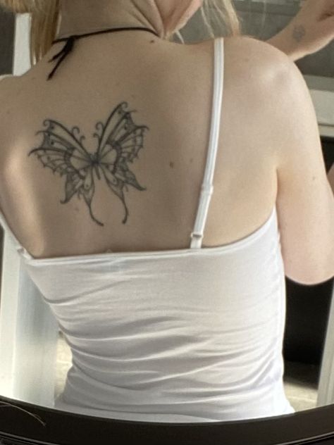 #tattoo #butterflytattoo #butterfly #backtattooart Butterfly Matching Tattoos, Butterfly Tattoo Chest, Big Butterfly Tattoo, Butterfly Chest Tattoo, Revlon Black Cherry, Torso Tattoos, Big Butterfly, Cute Little Tattoos, Style Edit