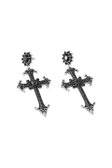 Goth Cross Earrings, 2000 Goth, Black Cross Earrings, Emo Jewelry, Vampire Jewelry, Gates Of Hell, Witch Earrings, Goth Earrings, Gothic Cross