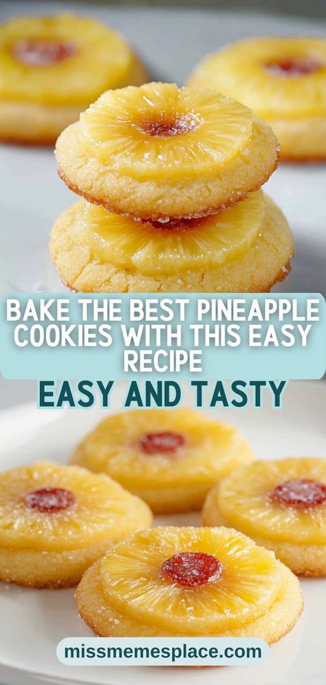 Looking for a new baking adventure? Try this easy recipe for the best pineapple cookies you've ever tasted! These pineapple upside sugar cookies are not only delicious but also incredibly simple to whip up. Featuring fresh pineapple, granulated sugar, and a hint of vanilla, this recipe creates cookies that are soft, chewy, and bursting with flavor. Perfect for sharing with friends or enjoying as a special treat, these cookies are sure to become a family favorite. Pineapple Crinkle Cookies, Pineapple Cinnamon Sugar Cookies, Recipes With Fresh Pineapple, Recipes Using Fresh Pineapple, Pineapple Cookies Recipes, Simple Cookie Recipe 3 Ingredients, Desserts With Pineapple, Pineapple Recipes Dessert, Pineapple Upside Down Cookies