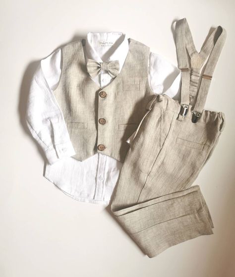 Ring Bearer Boy, Wedding Ring Bearer, Bearer Outfit, Baptism Outfit, Ring Bearer Outfit, White Linen Shirt, How To Look Handsome, Linen Suit, Linnet