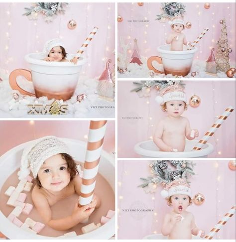 Hot Chocolate Photoshoot, Pink Christmas Photoshoot, Valentines Hot Chocolate, Chocolate Photoshoot, Pink Hot Chocolate, Bath Photoshoot, Baby Christmas Photography, Christmas Cocoa, Chocolate Photos