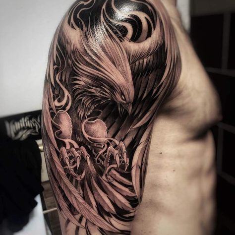 Phoenix Realism Tattoo, Realistic Phoenix Tattoo, Fenix Tattoo Design, Phoenix Sleeve Tattoo, Feniks Tattoo, Flying Phoenix Tattoo, Phoenix Tattoo Men, Phoenix Tattoo Sleeve, Phoenix Tattoo For Men