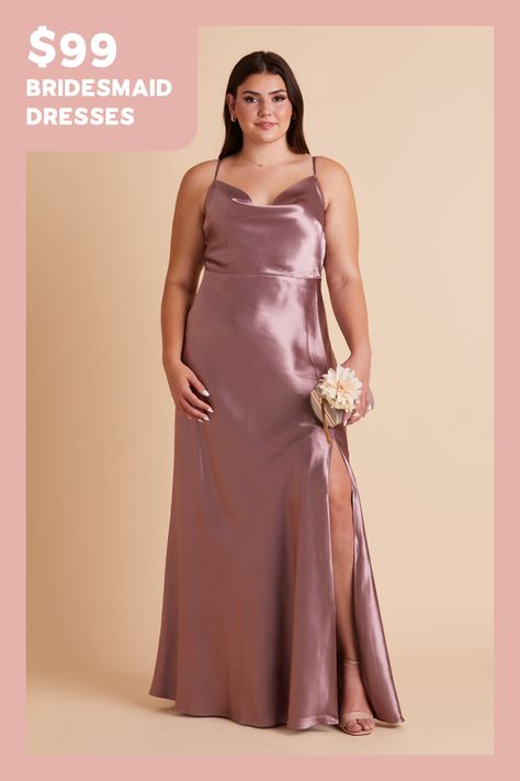 If our Lisa Satin Midi is the young, fun-loving sister, this floor-length one is the elegant, grown-up sis. She still flaunts the same signature 90s cowl neck, but this Lisa is a head-turning statuesque beauty. We see this satin bridesmaid dress paired with a chic little clutch, and a dainty pearl necklace to accentuate your collarbone. Dark Mauve Bridesmaid Dress, Mauve Bridesmaid, Mauve Bridesmaid Dress, Plum Bridesmaid Dresses, Satin Gowns, Satin Bridesmaid Dress, Rose Bridesmaid Dresses, Halter Bridesmaid Dress, Dark Mauve