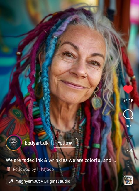 Dreads Undercut, Older Woman Dreadlocks, Advanced Style Boho, Hippie Boho Outfits, Partial Dreads, Dread Locks, Beautiful Gray Hair, Silver Foxes, Dreadlock Styles