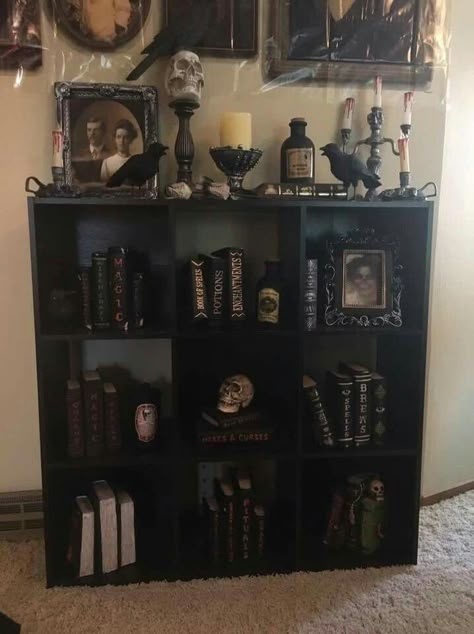 Halloween Shelf, Horror Room, Gothic Decor Bedroom, Goth Room, Gothic Room, Gothic Bedroom, Goth Home Decor, Goth Home, Dark Home Decor