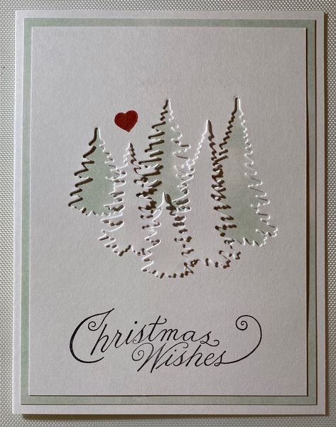 Embossed Christmas Tree Cards, Cas Christmas Card Ideas, Elegant Cards Handmade Simple, Christmas Stockings Cards, Cards With Deer And Trees, White Christmas Card Ideas, Homemade Christmas Cards Cricut, Christmas Card Stencils, Cardmaking Ideas Christmas