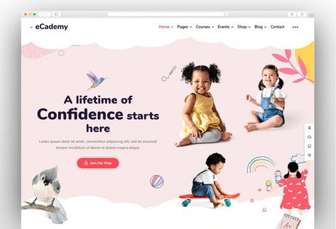 eCademy - Elementor LMS & Online Courses Theme Baby Website Design, Childcare Website, Cv Website, Simple Website Design, Kids Banner, Catalogue Layout, Blog Website Design, Kids Web, Counseling Kids