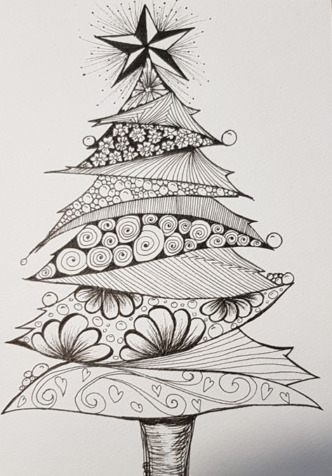 Zentangle Christmas Wreath, Zentangle Christmas Tree, Zentangle Christmas Patterns, Zentangle Christmas Cards, Xmas Zentangle, Christmas Doodle Art, Christmas Zentangle Patterns, Zentangle Trees, Zentangle Projects