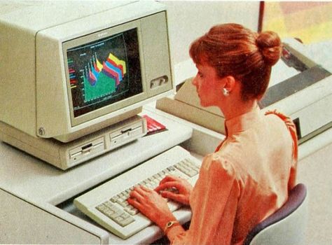 “A complete computer system – user, software, CPU, internal memory, secondary storage, keyboard, monitor, and printer – is shown here.” 80s Computer, Computer Love, Philippine Star, Retro Office, Computer History, Old Technology, Computer Books, Computer Lab, Computer Art