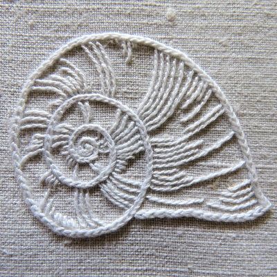 blog archive with thumbnails - Luzine Happel Seashells Embroidery Designs, Symbols Of Life, Wall Structure, Spiral Line, Sea Quilt, Snail Shell, Textile Pattern Design, Hand Embroidery Projects, Wall Texture