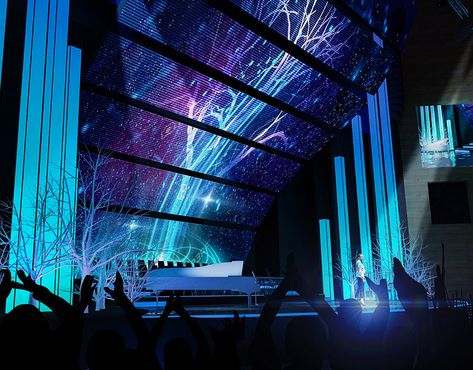 Stage Design on Behance Concert Stage Lighting, Futuristic Event Design, Circle Stage Design, Futuristic Stage Design, Dj Stage Design, Led Screen Stage Design, Event Stage Design Ideas, Led Stage Design, 3d Stage Design