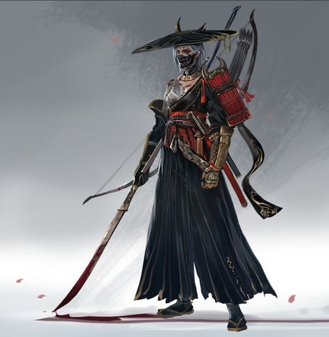 Kensei Monk Kensei Monk, Monk Dnd, Japanese Culture Art, Samurai Concept, Monster Sketch, Urban Samurai, Cool Hat, Vampire Art, Character Design Sketches