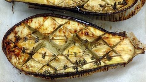 Roasted Eggplant Recipe Text | Rouxbe Cooking School Roasted Eggplant Recipes, Cooking Trout, Video Cooking, How To Cook Ribs, Eggplant Recipe, Cooking Pumpkin, Roasted Eggplant, Baked Eggplant, Roast Eggplant