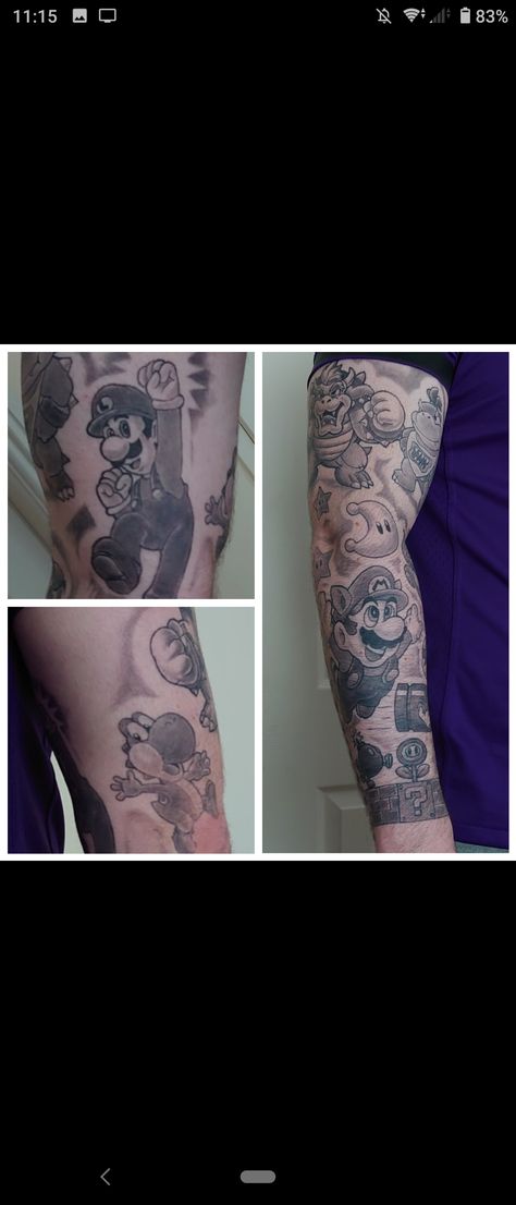 Mario sleeve by Rob @ Skin City Tattoo DublinIreland #tattoos #tattoo #beauty Tattoo Dublin, Trending Tattoos, Prison Tattoos, City Tattoo, R Tattoo, Sleeve Tattoo, Dublin Ireland, Best Artist, Flash Tattoo